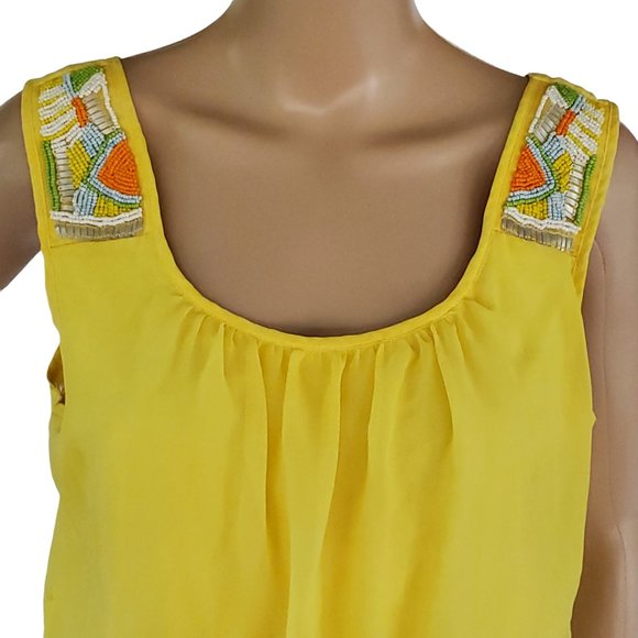 Yellow Beaded Sleeveless Sundress Women's Medium Lined Flared City Triangle - Picture 5 of 11